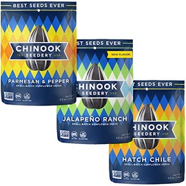 Chinook Seedery Roasted Sunflower Seeds - Jumbo Seeds Keto Snacks - Best For Snack Packs - Gluten Free, Non GMO Snack Food Gifts - 4 Ounce (Pack of 3) - Bring the Heat Variety Pack