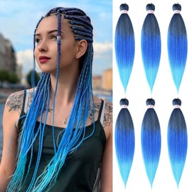 DT Cheryl Pre-Stretched Braiding Hair, 66 cm, Pack of 6, Easy To Crochet, Hot Water Setting, Professional, Soft, Yaki Texture, Extensions, Crochet Braids, Black/Dark Blue/Light Blue