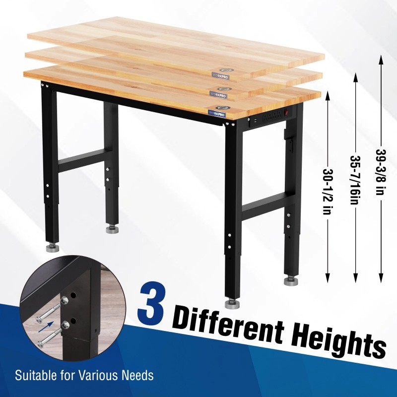 Workpro Adjustable Workbench 48"X22"/60''x2 - 48"x22" with Leveling Foot