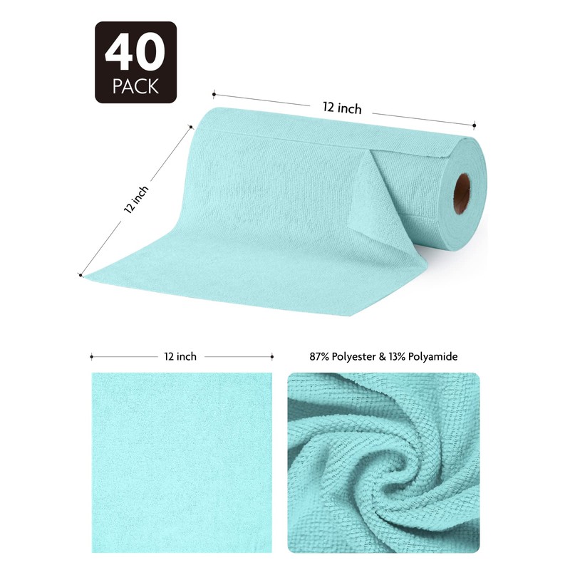 Fantasticlean Microfiber Cleaning Cloth Roll -40 Pack, Tear Away Microfiber