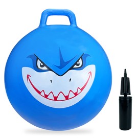 Hymaz Bouncy Hopper, 18" Jumping Hopper Balls Hopping Toys for Kids Exercise Jump Ball with Pump for Boys Girls Jumping Toys, Indoor Outdoor Bouncing Game (Blue Shark)