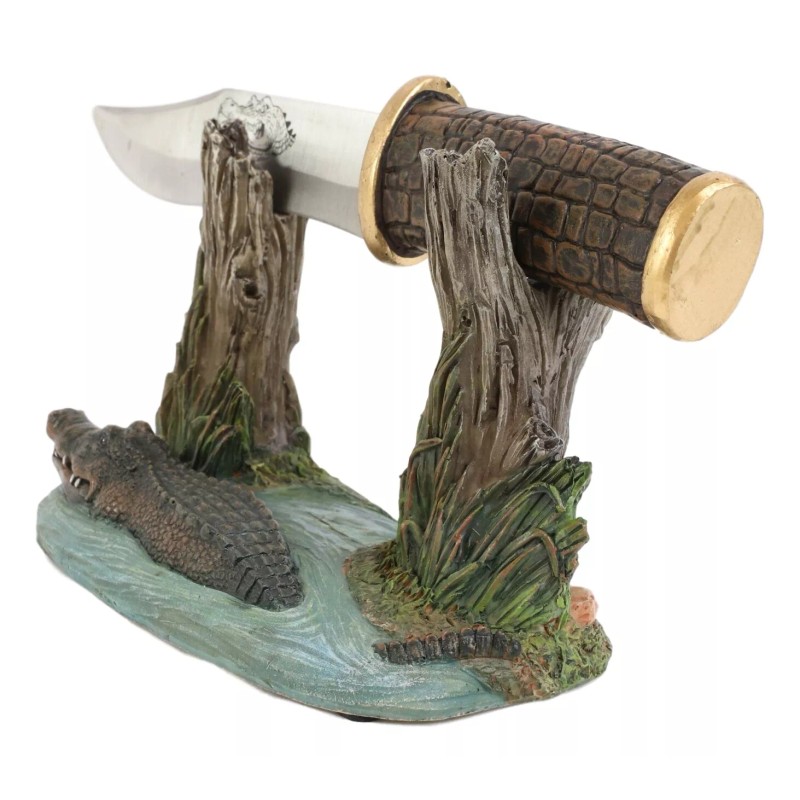 Swamp Bayou Crocodile Alligator Display With Decorative Dagger Knife Statue