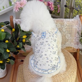Fohuanky Summer Floral Dog Shirt for Small Dogs Cats, Lightweight Breathable Pet Clothes for Puppy Girl, Soft Kitten Outfit for Outdoor & Indoor Wear