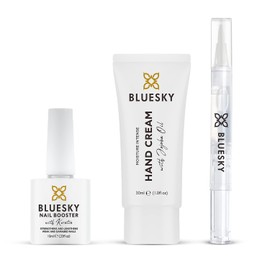 BLUESKY Hand and Nail Care Kit For Damaged Nails, Cuticle Oil Pen, Hand Cream, Nail Growth Booster, 3 Piece Gift Set, Clear