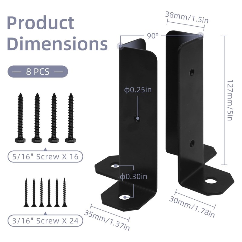 Cskunxia 8Pcs Adjustable Post Base Bracket Fit 1.5x1.5, 2x2, 2x4,