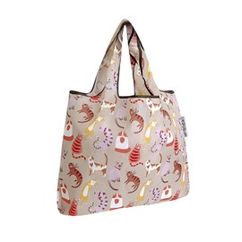 allydrew Small Foldable Tote Nylon Reusable Grocery Bags, Neutral Felines