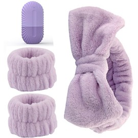 Kit Facial de Silicona de 4 Piezas - Rejilla de Hielo Facial Descongestiva, Suave Cinta de Peluche para la Cabeza y Muñequera, una herramienta portátil para el cuidado de la piel de la mujer.(Purple)