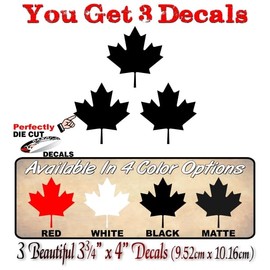 3 Black Maple Leaf 4'' Decals Canada 4x4 Offroad Truck SUV Sled Snowmobile or Canadian Travel Luggage Accessories Vinyl Stickers (3 Decal Set - Black)