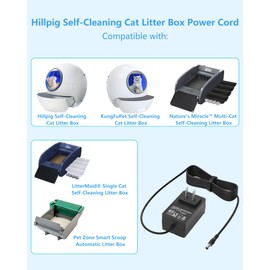 12V Power Cord for LitterMaid LM680C LM980 P-70016, Replacment for Hillpig Self-Cleaning Cat Litter Box Automatic Self-Cleaning Classic Replacement Power Supply