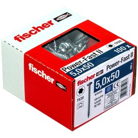 fischer PowerFast II PTF 5.0 x 50, Chipboard Screw (100 Pieces) with Full Thread, Pan Head with Inner Star, Screw for Woodworking, Reduces Screwing Resistance & Screwing Time