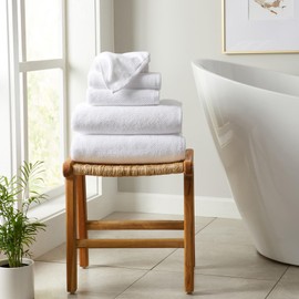 White Bath Towels - 100% Cotton 6 Piece Towel Set - 2 Bath Towels, 2 Hand Towels, 2 Washcloths - Absorbent, Quick-Drying, Durable Towels for Bathroom Decor - Low-Twist, Two-Ply Fibers (Optic White)