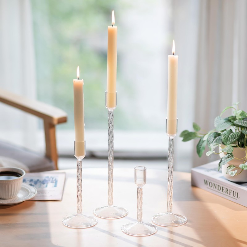 Glasseam Glass Candlestick Holders Clear: Taper Candle Holders Set of