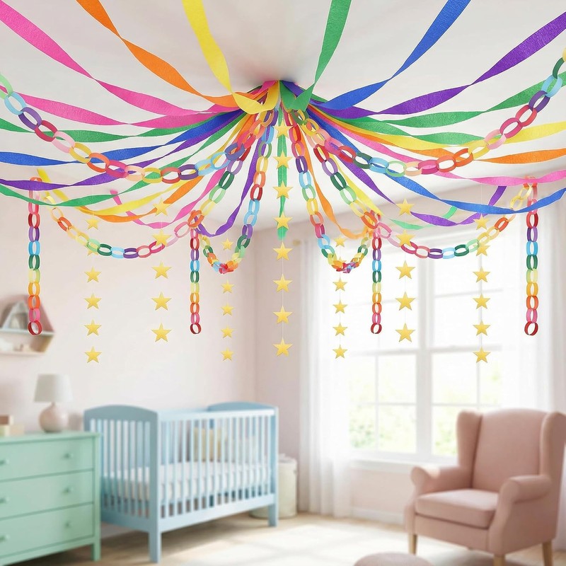700PCS Colorful Paper Chain Strips,Paper Chain Star Garland Set