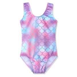 HOZIY - Maillot de gimnasia para niñas, diseño de unicornio, rosa, morado, brillante, ropa deportiva de secado rápido, Sirena púrpura sin mangas, 9-10 Años