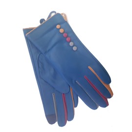 Vera Tucci TIFFANY G01 Leather Multi Colour Button & Fingers Glove (SM, TEAL)