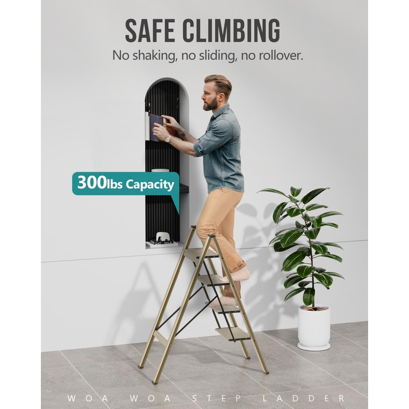 WOA WOA 4 Step Ladder, Foldable Step Stool, Aluminum Lightweight