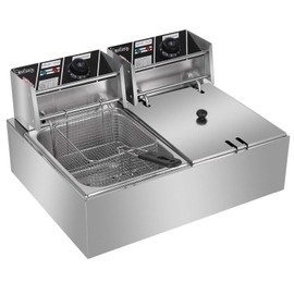 ZOKOP EH82 5000W MAX 110V 12.7QT/12L Stainless Steel Double Cylinder Electric Fryer Electric Deep Fryer Frying Basket Kitchen hotel