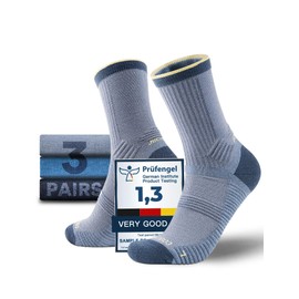 Juclise Mens Lightweight Micro Crew Hiking Socks Coolmax Merino Wool Compression Moisture Wicking Anti-Blister Cushioned (US, Alpha, Large, Regular, Regular, Light Denim + Denim + Eclipse)