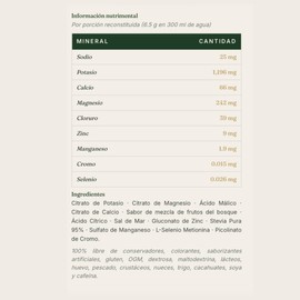 Electrolitos sin Azúcar, Hidratación en Polvo, Adicionado con Calcio, Zinc y Potasio. Keto, Paleo y Vegano, Sabor Frutos del Bosque.