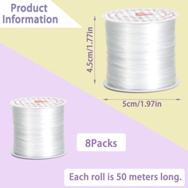 8 Rolls 1mm Elastic String for Bracelets White 1312Ft Stretchy Cords Stretch Bead Cord Elastic Beading Thread for Bracelet Necklaces Clay Beads Jewelry Making