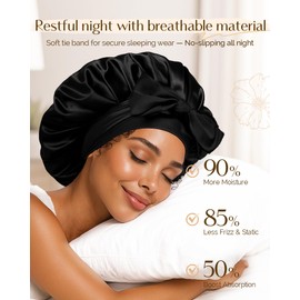 YANIBEST Silk Satin Bonnet for Sleeping Double Layer Hair Bonnet with Elastic Tie Band for Curly Natural Hair