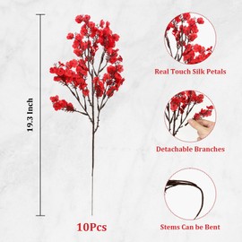 Wondrus Red Artificial Flowers Plants for Home Decor Indoor 10 PCS, Fake Silk Babys Breath Realistic Bouquet, Faux Fall Stems Picks for Vases, Floral Arrangement Decorations for Tables Centerpieces