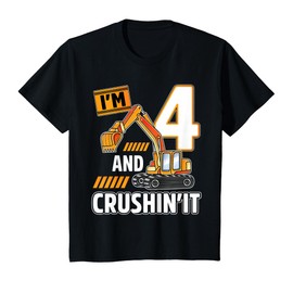 4 year old vehicles construction excavator Birthday 4th T-Shirt