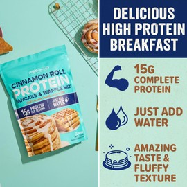 PEScience Protein Pancake Mix for Protein Waffles and Pancakes, Just Add Water, Whey and Casein Blend, Amazing Taste and Fluffy Texture, Cinnamon Roll, 12 Servings