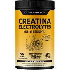 BEYOND VITAMINS Creatina Monohidratada con Electrolitos y Ciclodextrina para Mejor Absorción e Hidratación Bebida Efervescente con Vitaminas y Minerales Sin Azúcar 30 Porciones (Maracuyá)