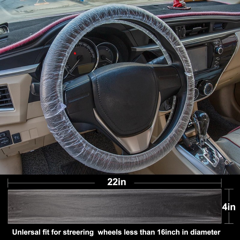 100PCS Disposable Steering Wheel Cover, Universal Plastic Transparent Car Steering