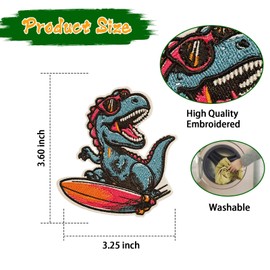 Atensils Dinosaur Patch Surfing Iron On Patch Iron On or Sew On Patches Perfect for Backpacks Jeans Jackets Hats & Clothes Cute Funny Cool Embroidered Appliques Patch