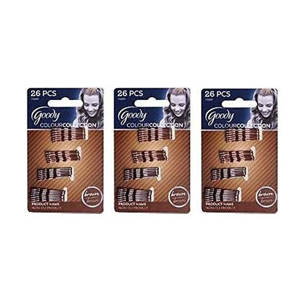 Goody Colour Collection Mini Bobby Pins Metallic - Color: Brunette - 3 Packs of 26 Count = 78