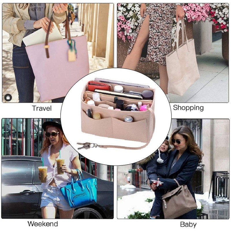 ZTUJO Purse Organizer Insert, Felt Bag Organizer with Metal Zipper,