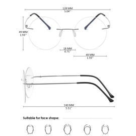 KOOSUFA Titanium Rimless Round Reading Glasses +3.0 Blue Light Blocking Eyeglasses Readers Frameless Lightweight Eyewear for Men Women, Black+pink+purple