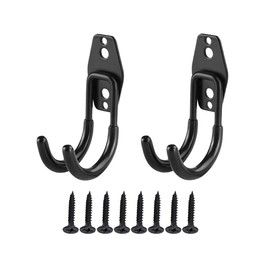Tucireat Tool Holder, Pack of 2, Tool Hooks, Wall Hooks, Garage Double Hooks, Wall Hooks with Screws, for Organisation, Ladders, Large Parts (Black, 11.3 x 6.8 x 3.5 cm)