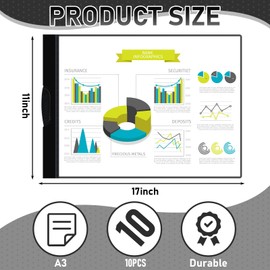 Dunzoom 10 Pack 11 x 17 Inches Clear Report Covers with Clip Presentation Binder Portfolio Folder Resume Folders for Interview Large Report Covers for Office Documents Storage, Black