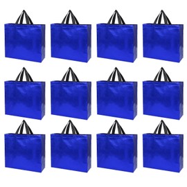 WUXIPREP 12Pcs Gift Bags Large Size,Reusable Gift Bags From Six Vibrant Colors,Perfect As Large Goodie Bags, Birthday Bags, Party Favor Bags. (Blue)