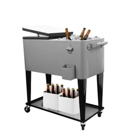 SHAREWIN Outdoor Patio Party Cooler Cart, Silver, 4 Wheels, PP Lined Foam Interior, Heat Preservation, Versatile Use