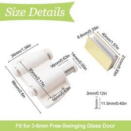 UFURMATE Glass Door Magnetic Catch Latch Closures, 2 Set Push Open Double Glass Door Magnetic Touch Latchs with Adjustable Cabinet Clamp, Fit for 3-6mm Free-Swinging Glass Door (Gold & White)