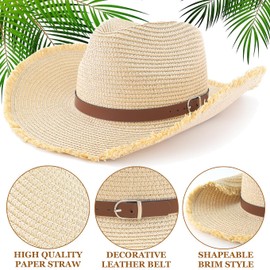 EINSKEY Adjustable Straw Cowboy Hat for Men Women, Western Cowgirl Hat Shapeable Wide Brim Sun Hat with Detachable Chin Strap