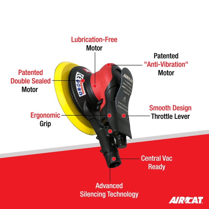 AIRCAT Pneumatic Tools 6700-5-336CV: Central Vac Orbital Palm Sander 11,000