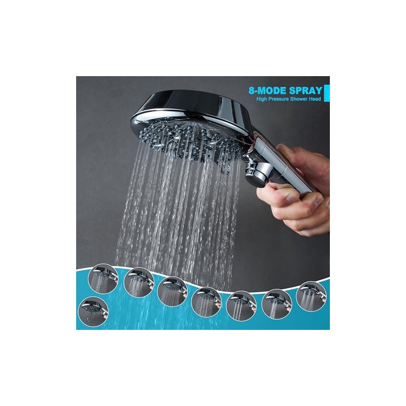 Handheld Shower Head with ON/OFF Switch,Detachable 8 Mode High Pressure