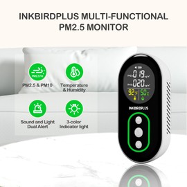 INKBIRDPLUS PM2.5 Indoor Air Quality Monitor, Portable PM2.5 PM10 and Temperature Humidity Detector, with Sound and Light Dual Alert, PM2.5 PM10 Indication, for Home, Office, School