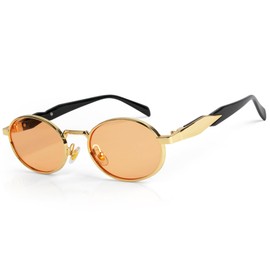 MEGAVOW Retro Oval Sunglasses for Women Men, Trendy Small Oval Sun Glasses Vintage Steampunk Sunglasses Mini Hippie Punk Goggles Eyewear UV400 Protection