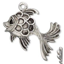 Platinum 2 Antiqued Pewter 30x29mm Fancy GOLDFISH Fish Charms *