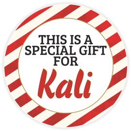 This is a Gift for Kali - 100 Pack Circle Stickers 3 Inch - Candy Cane Merry Christmas Gift Tag Present Tree Holiday Custom Name Santa Claus