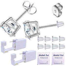 SLVIEKAE 14 Pcs Ear Piercing Kit | Multi Purpose Ear Piercing Gun Kit | Professional Ear Piercing Gun Kit for Salon and Home Piercing (Silver- White)