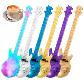Guitar Spoons Coffee Teaspoon，6 Pcs Stainless Steel Musical Coffee Gifts for Men, Cute Tea Spoons Set Ice Cream/Dessert/Stirring/Sugar Spoon
