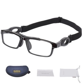 SooGree - anteojos deportivas para hombres y mujeres, anteojos protectoras de béisbol, correr, deportes, ciclismo, absorción de golpes y correa ajustable (marco negro almohadilla negra)