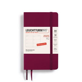 LEUCHTTURM1917 370573 Weekly Planner 2025, Pocket A6 Softcover, 12-Month Planner, 80 g, Lined, Port Red